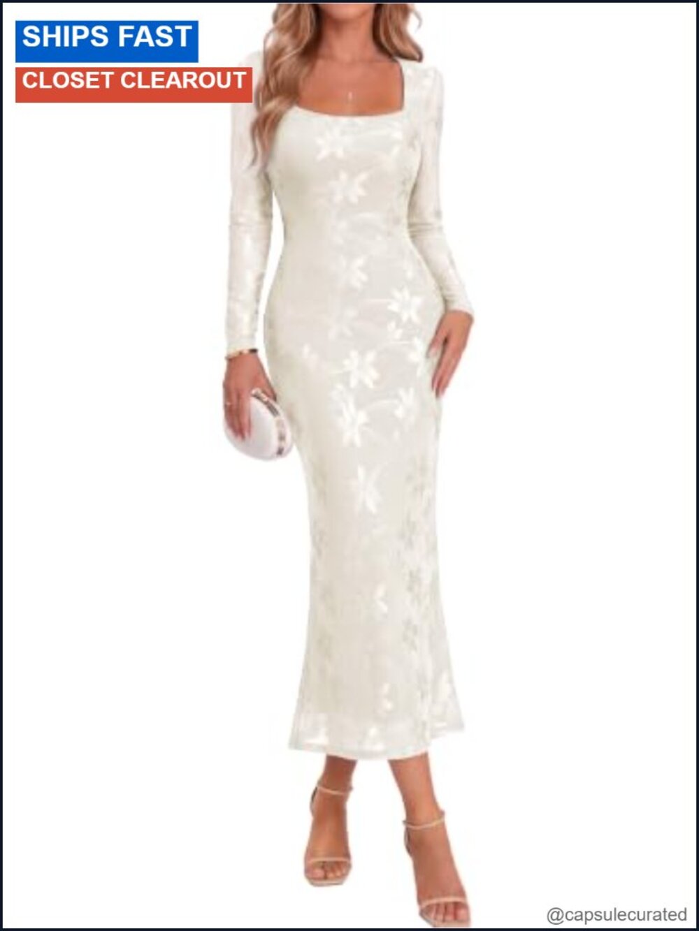 BerryGo Bodycon Maxi Dress Long Sleeve Square Neck Floral Formal